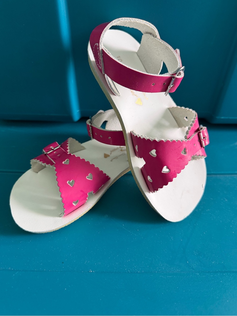 Salt Water Sun-San Sweetheart Pink Patent Leather Sandals Girls Size 10 New!